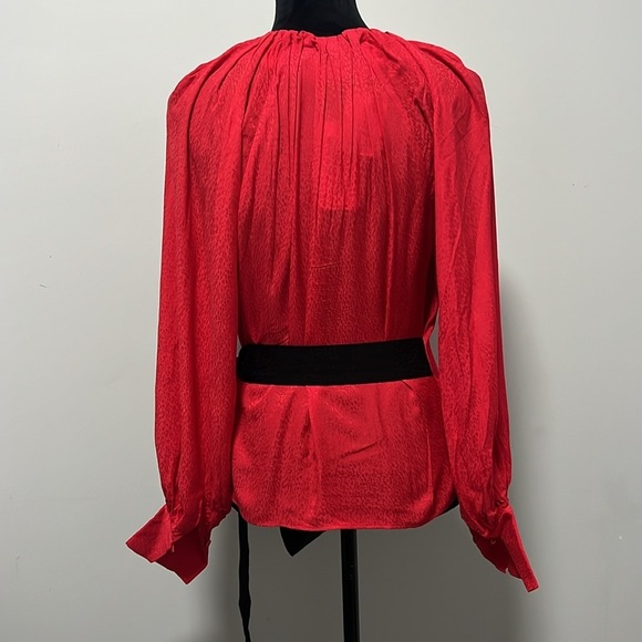 Ted Baker Women’s London Tryniti Gathered Neck Red Blouse With Black Belt size 0 - Picture 5 of 9